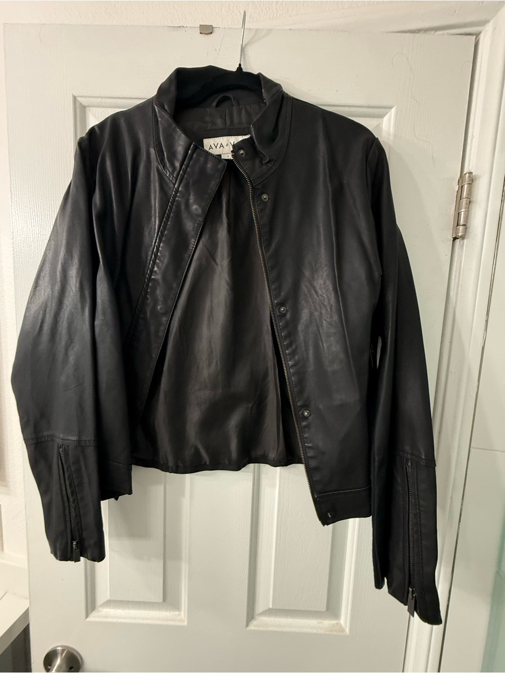 Ava & Viv Black Faux Leather Bomber Jacket Plus size S